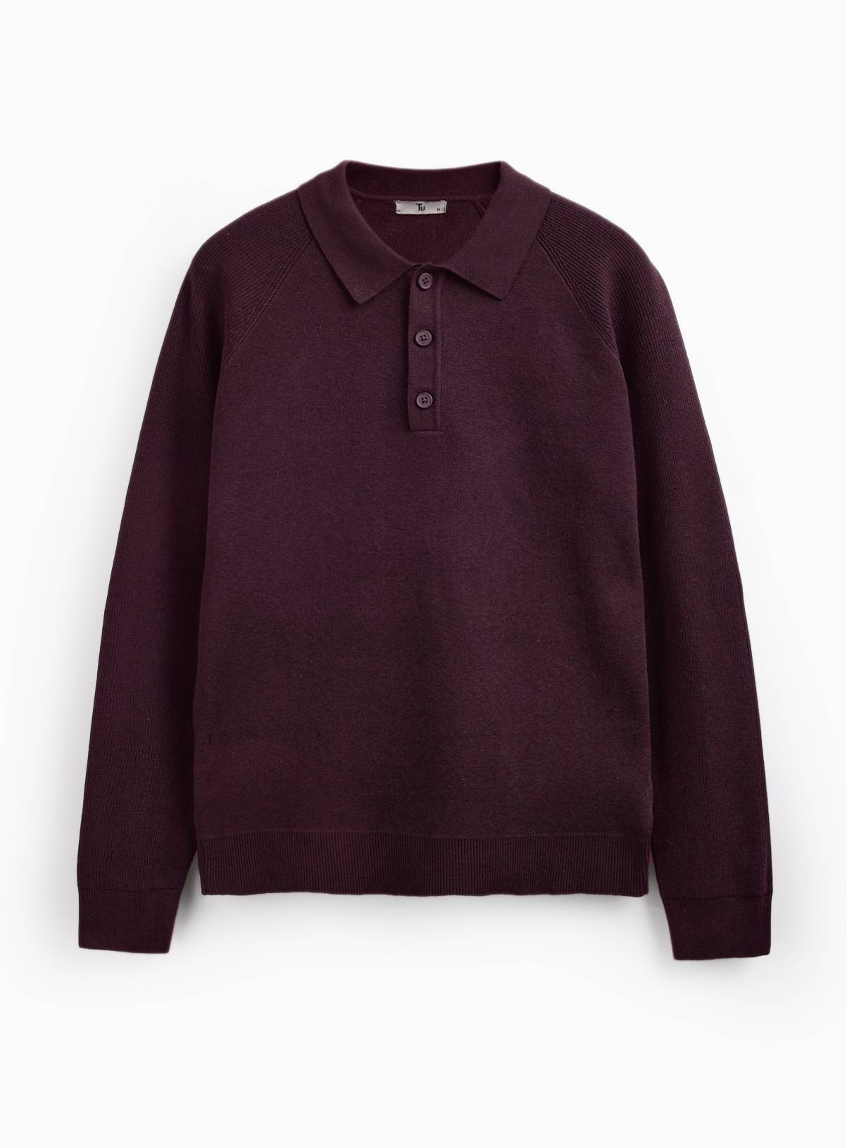 Dark Red Long Sleeve Ribbed Polo Shirt XXXL - Image 3